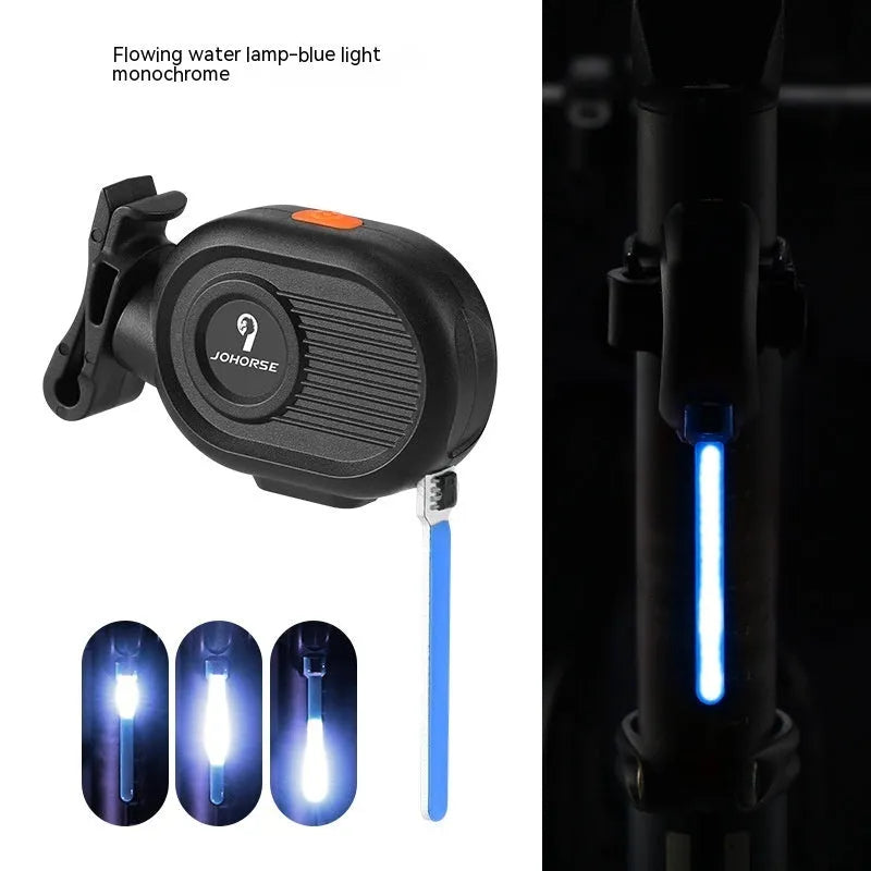 Bicycle running water taillight showing waterfall lighting effect in blue colour with USB Type-C charging port