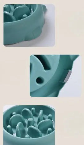 Green slow feeder dog bowl with raised bone-shaped ridges inside