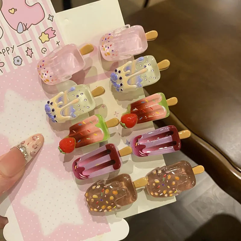 Cartoon ice cream design resin hair barrette with side clip fastening