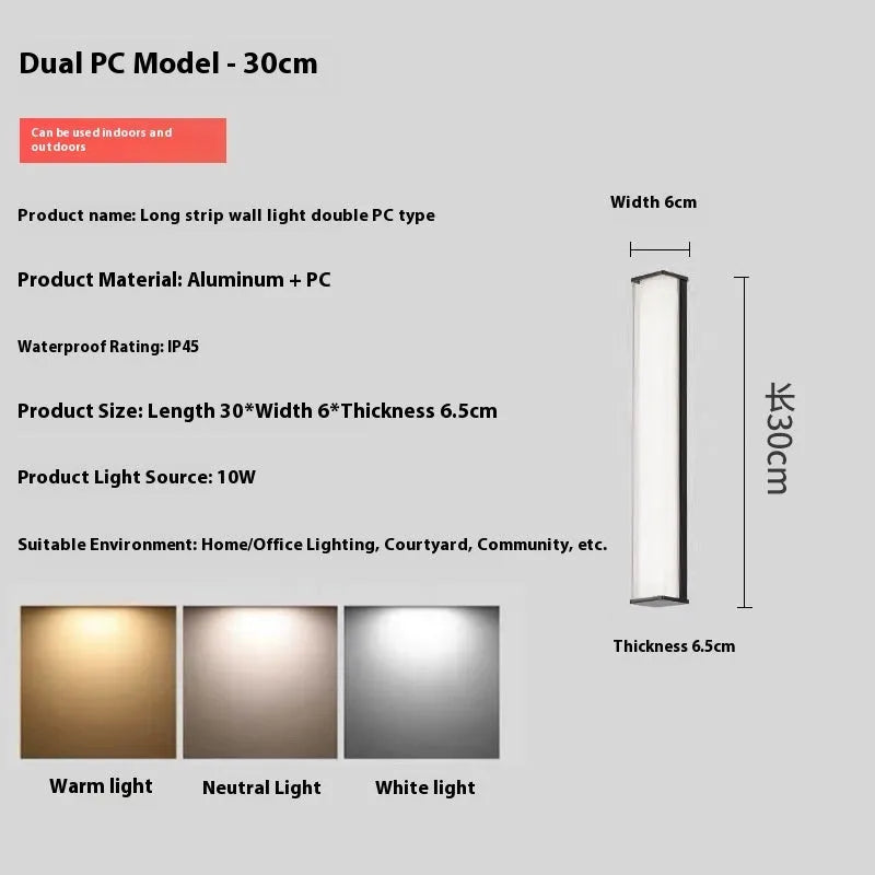 Modern simple outdoor wall lamp shown mounted on an exterior wall, suitable for villa or hotel entrance.