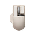 Xiaoqiao tofu-coloured wireless mouse with multiple buttons beside its Type-C charging cable and wireless receiver.