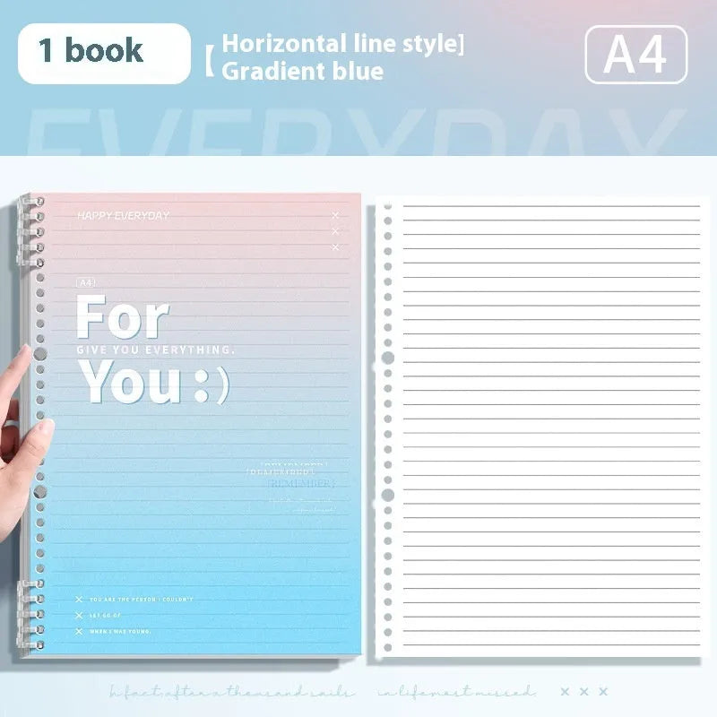 Removable coil gradient notebook in A4 and B5 sizes with PP cover in green, blue, pink, purple colours