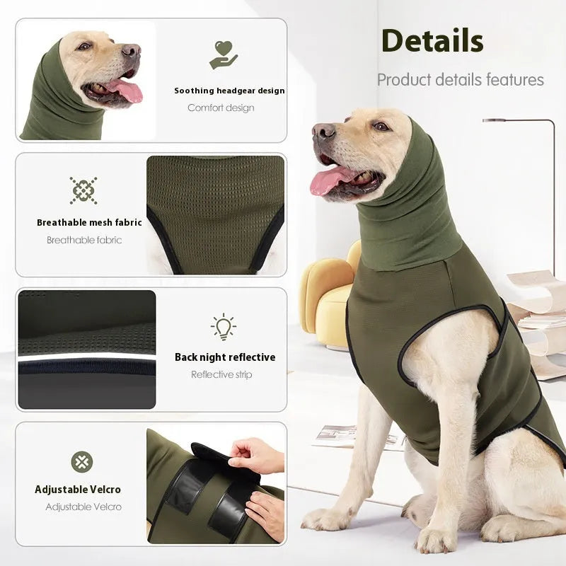 Army Green dog anti-anxiety jacket for pet stress relief during travel and thunderstorms
