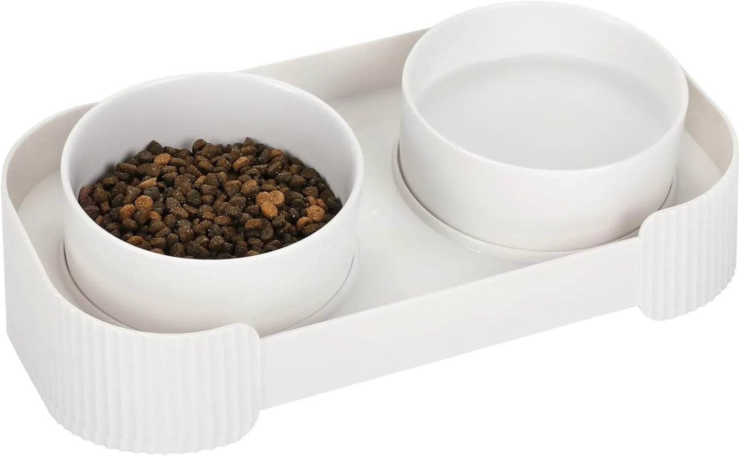 Green ceramic elevated cat bowls with 15-degree tilted stand and non-slip base