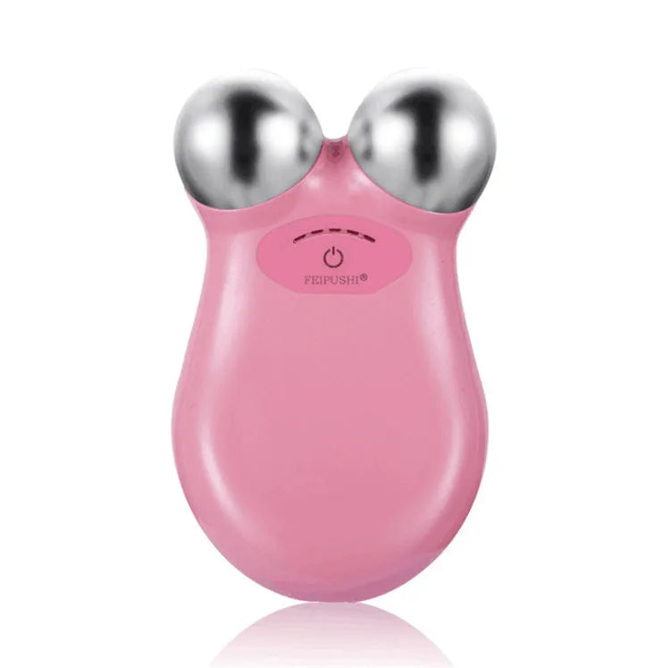 Pink micro current facial lifting device measuring 106mm with polymer battery for skin firming treatments