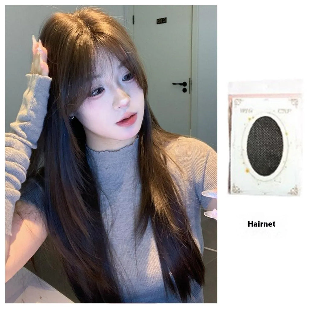Cold brown women's straight wig with layered cutting and lace front design