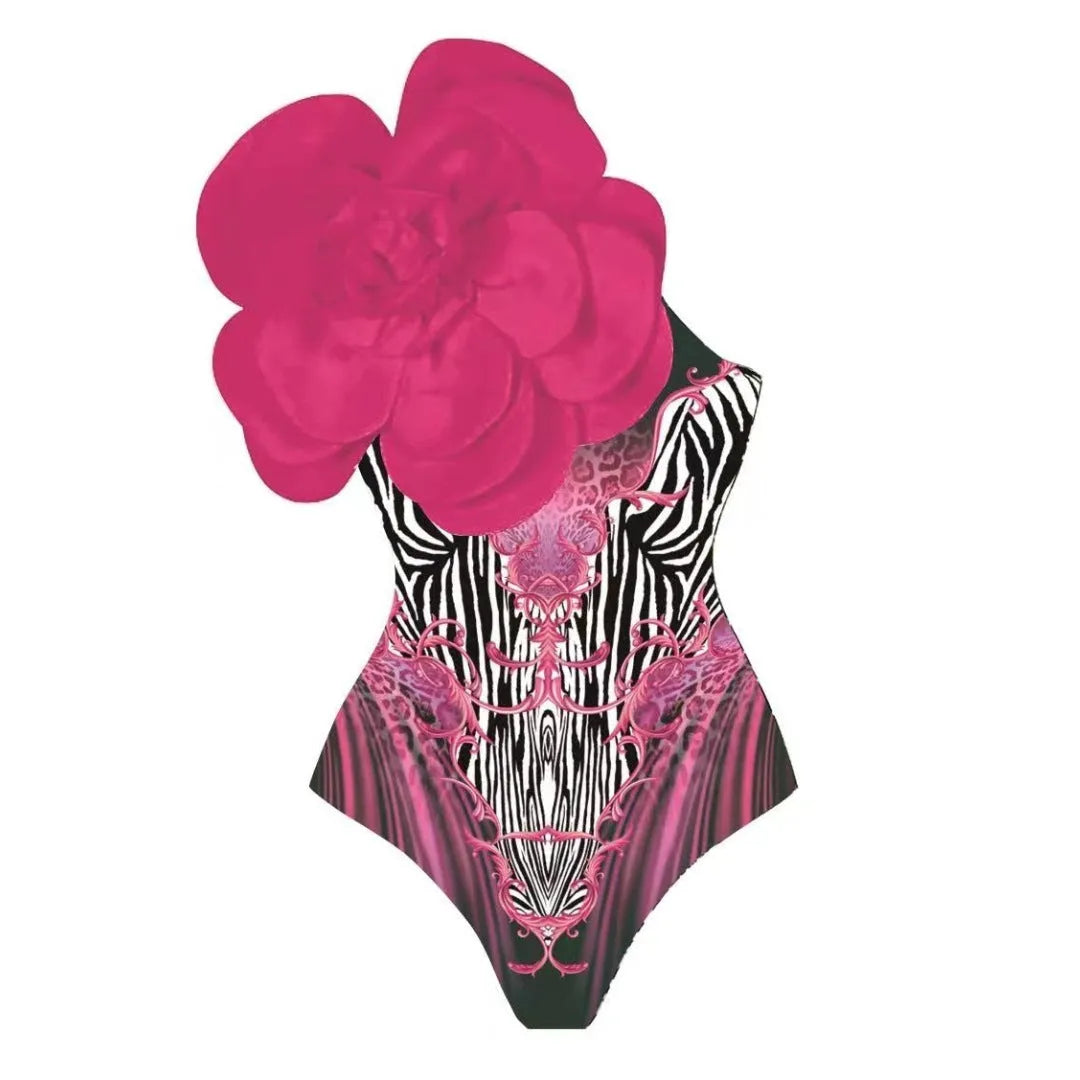 Women's floral print one-piece swimsuit with matching cover-up dress in polyester fabric