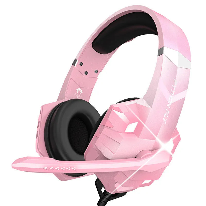 Wired gaming headset with microphone and LED breathing lights in blue colour