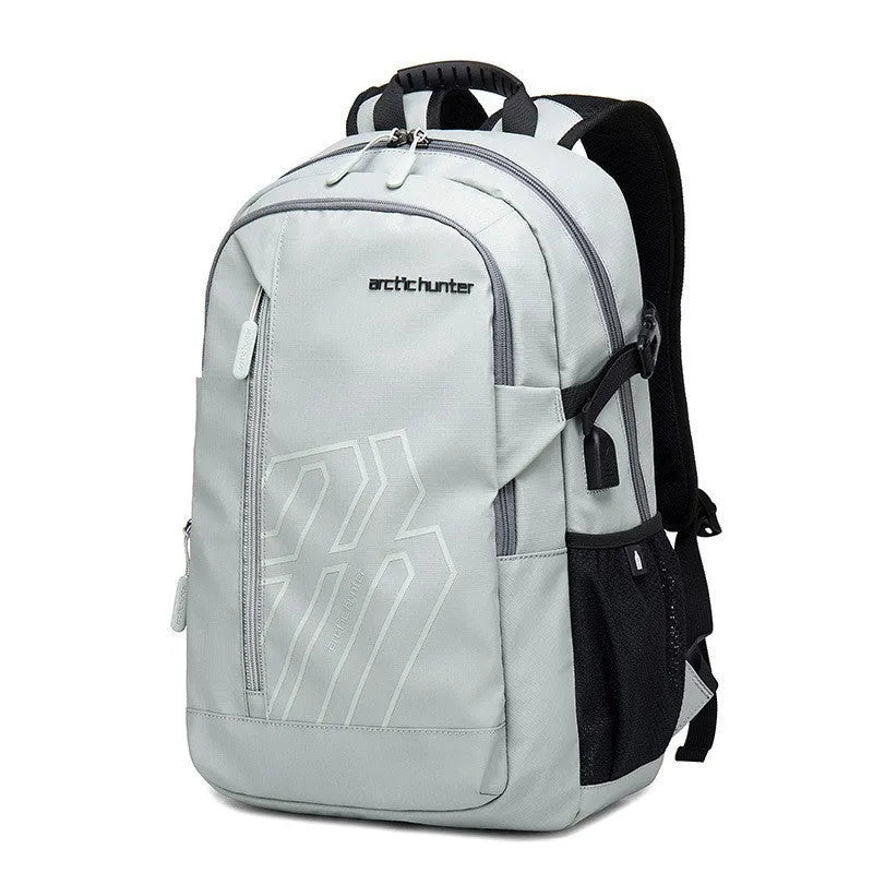 Blue plaid pattern 18-inch casual computer backpack with curved shoulder strap