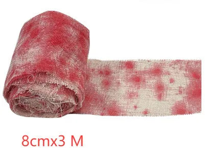 Halloween horror bandage in polyester fabric with 8cm width showing bloody red colour variation