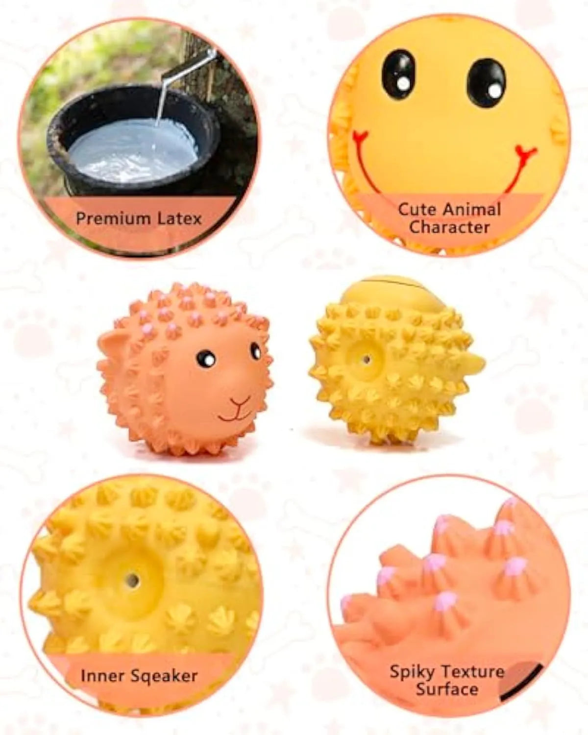 Latex squeaky dog toy with spiky texture in animal shape for small medium dogs