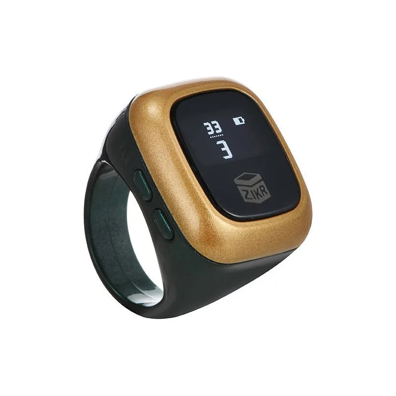 Al-Fatiha electronic zikr counter with digital display on a wristband, shown in rose gold colour.