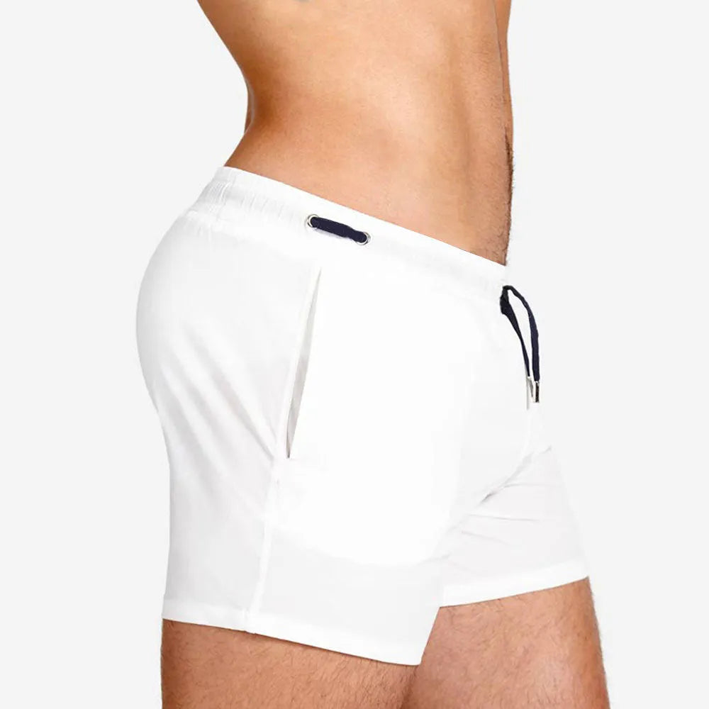 Men's mesh lining sports shorts in Army Green, quick-dry polyester for swimming and fitness