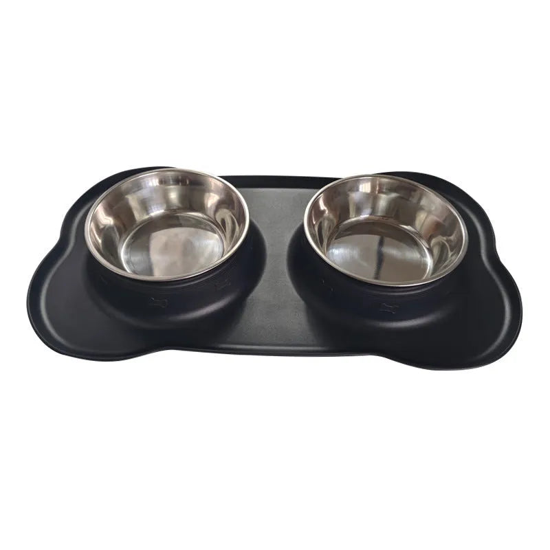 Large silicone double dog bowl with stainless steel base in choice of five colours