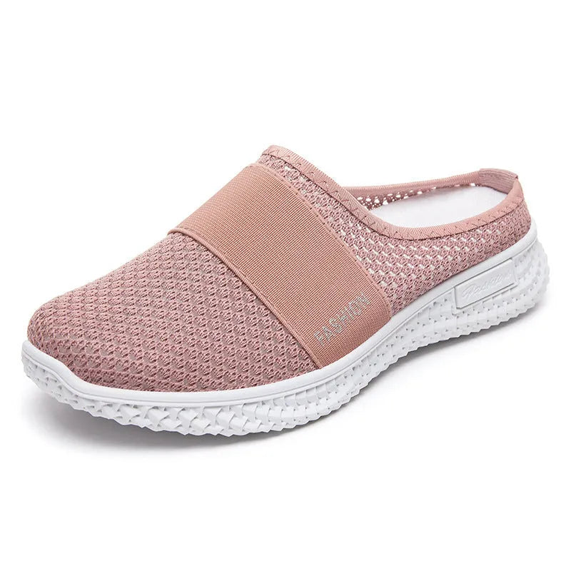 Women's mesh casual shoes with flat heel, hollow-out detailing, and round toe in multiple colour options