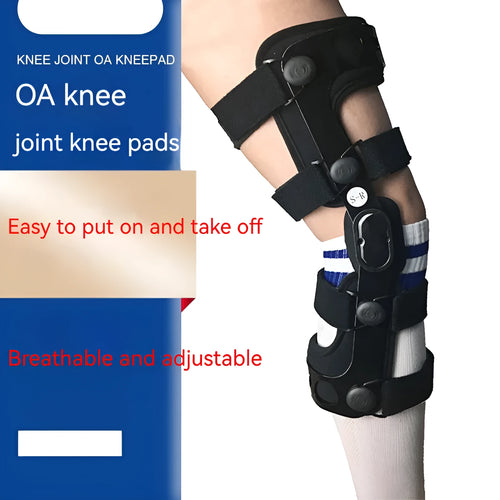 Black anterior ligament knee pad with adjustable straps shown from side view