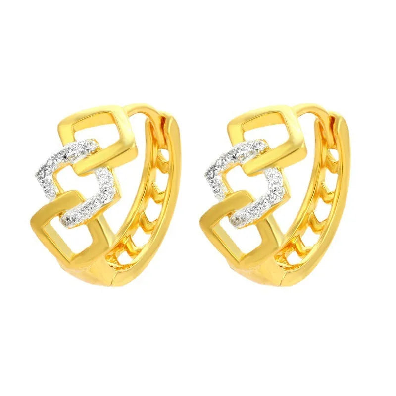 Gold geometric hollow-out clip earrings with colour separation design on alloy metal