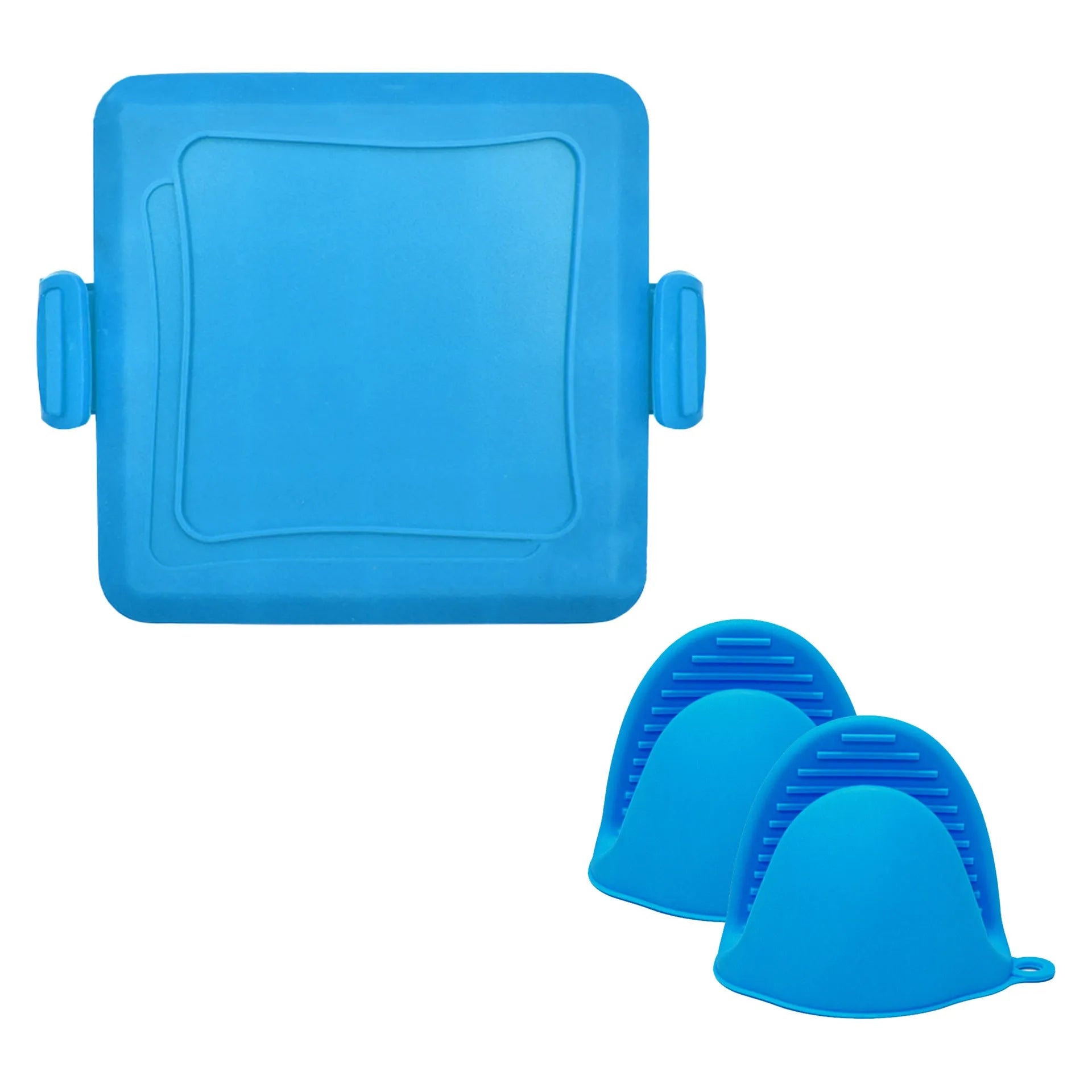 Red silicone handbag baking tray with matching heat-resistant gloves for oven safety