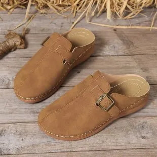 Women's casual wedge slippers in various colours with closed toe design and rubber sole