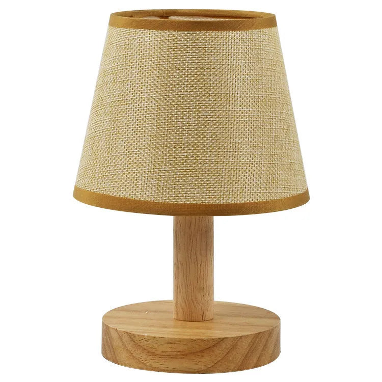 Korean style vintage pleated table lamp with jute linen shade and bamboo holder