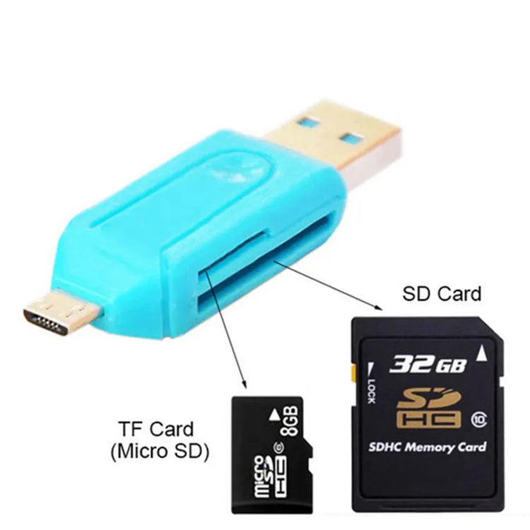 USB OTG card reader for Android phones and computers supporting SD and TF memory cards in five colours