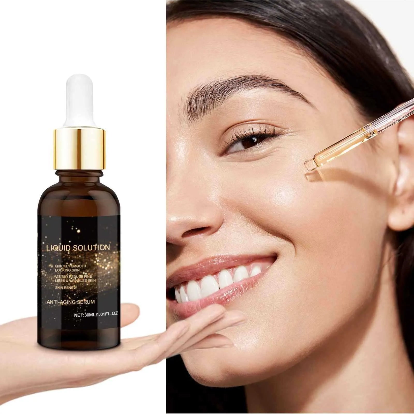 30ml facial moisturising solution bottle with hyaluronic acid formula