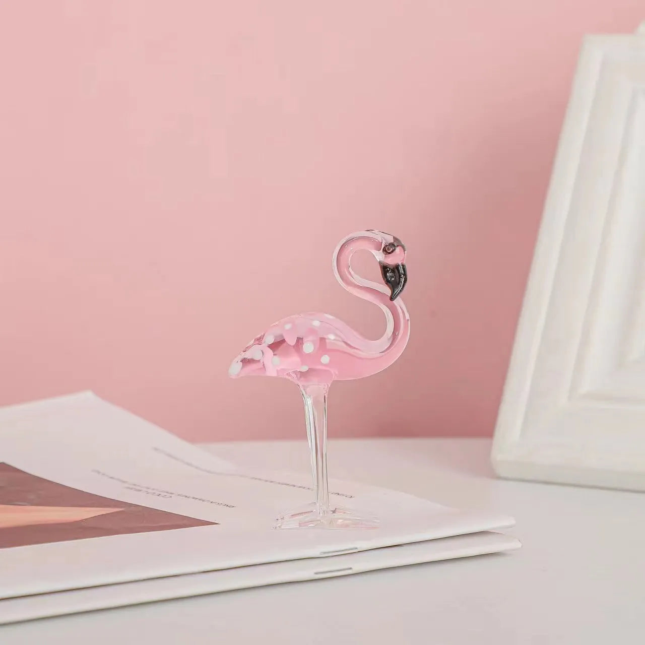 Pink crystal flamingo decorative craft ornament for home hall table display