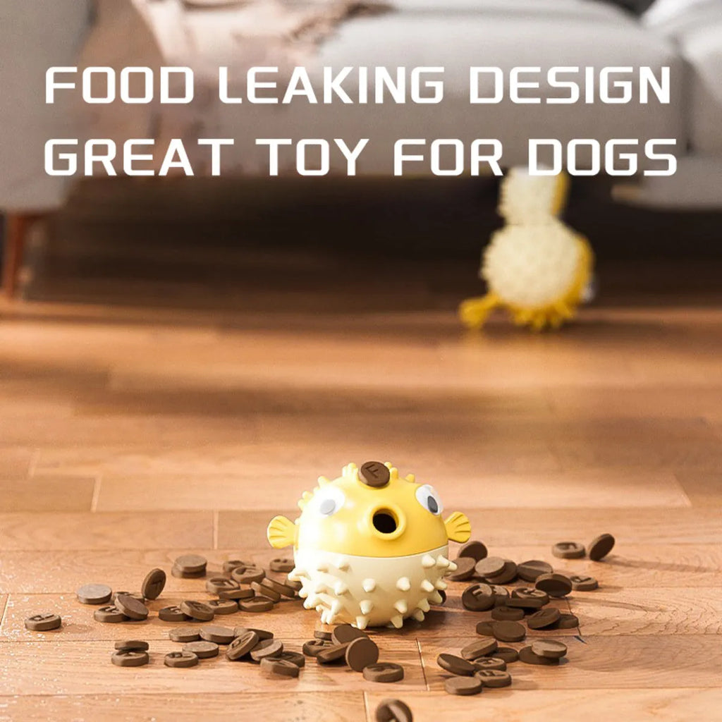 Yellow fish-shaped dog chew toy for aggressive chewers with textured surface