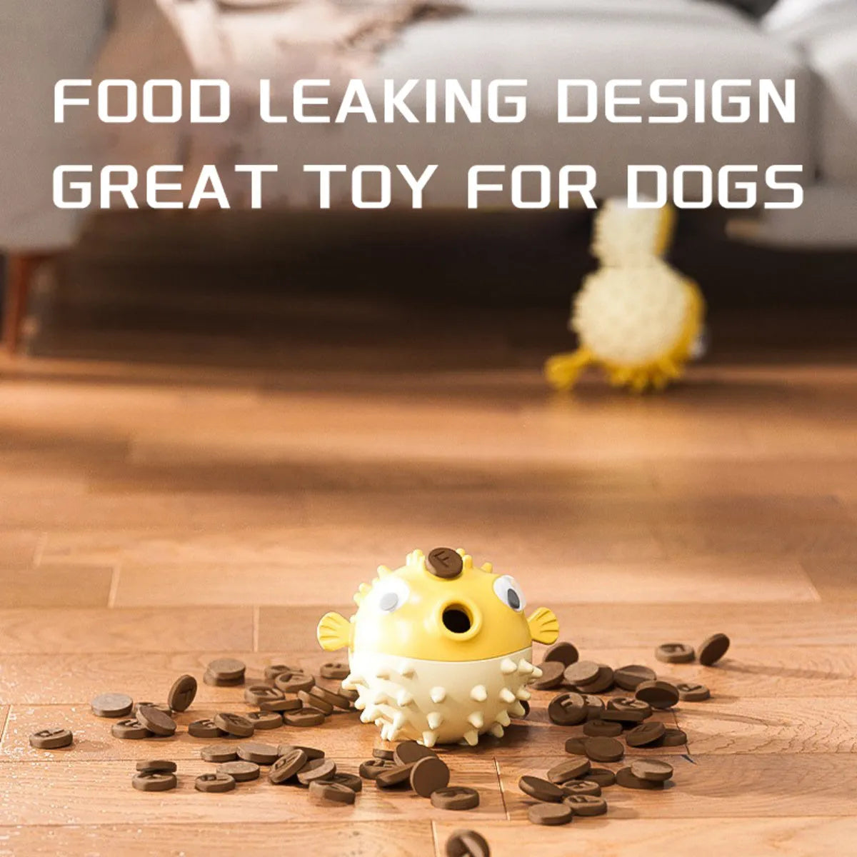 Yellow fish-shaped dog chew toy for aggressive chewers with textured surface