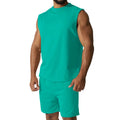 Men's sleeveless cotton blend sports top and matching shorts in a solid colour