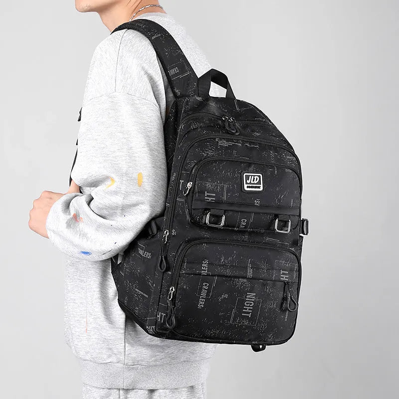 Large capacity girls' school backpack in nylon, showing colour options and physiological back support design.