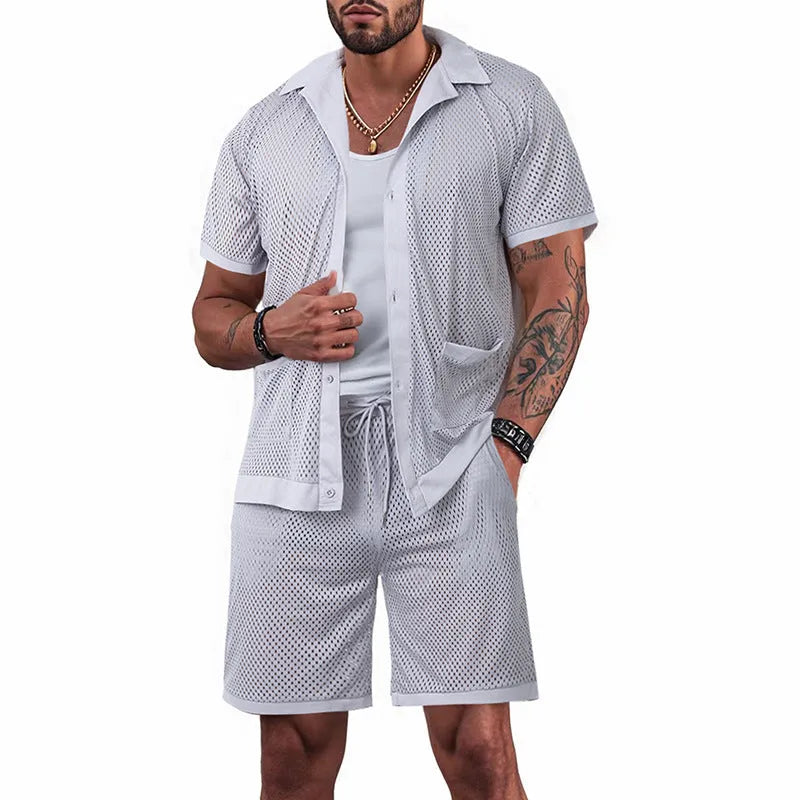 Ladies' lightweight polyester beach cardigan shorts suit in summer colours