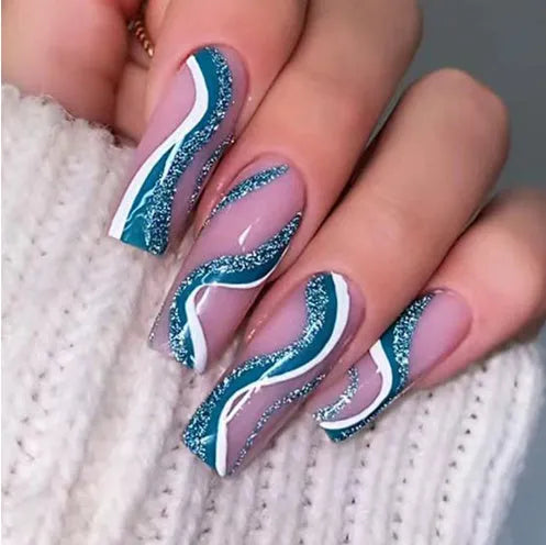 Ballet wave line pattern detachable nail stickers with clear jelly glue packs