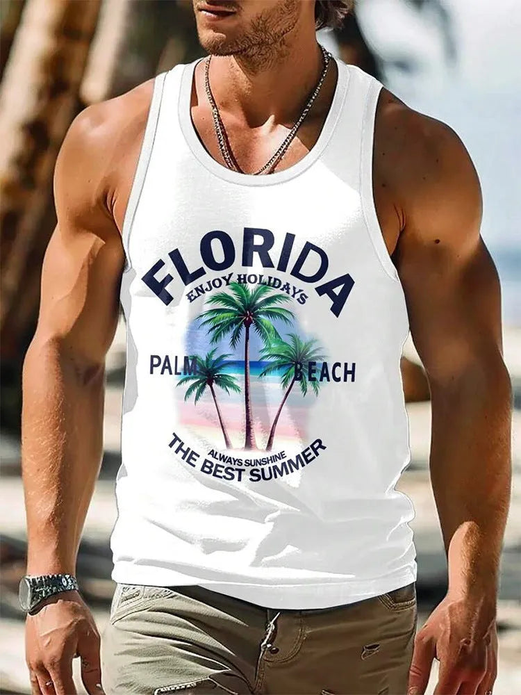 Men's solid colour Hawaiian style sleeveless vest with a 3D printed pattern.