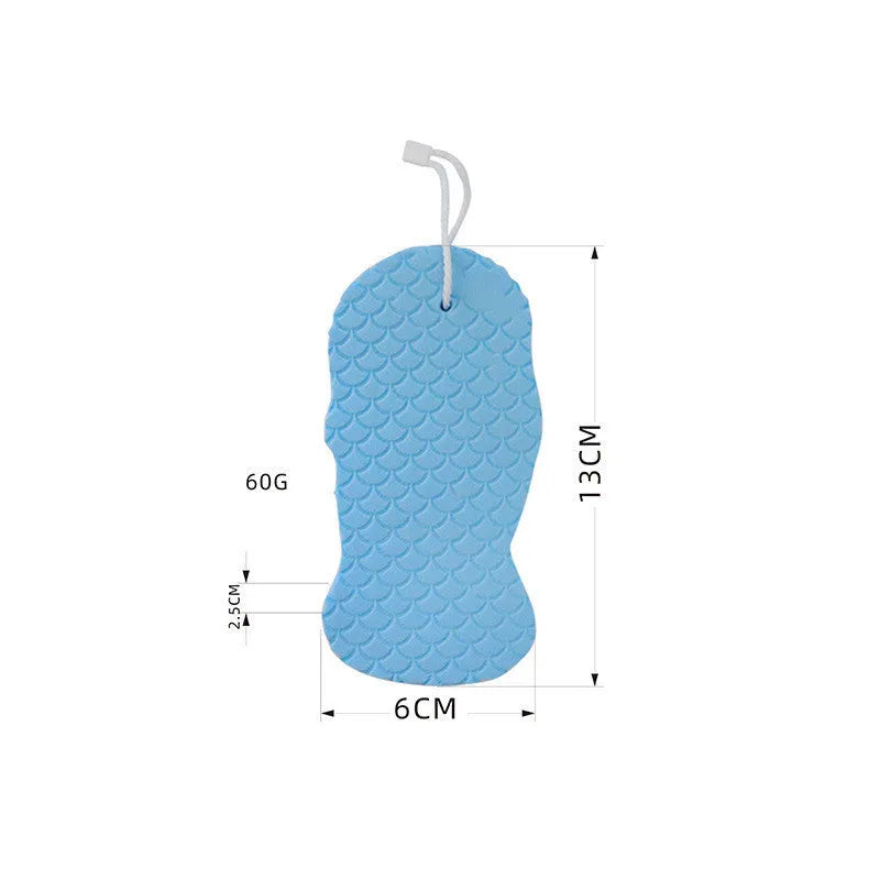 3D fish scale pattern bath sponge in white, grey, pink, or light blue colours for gentle body exfoliation