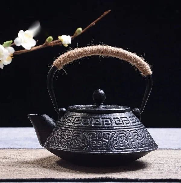 Japanese-style cast iron teapot in a choice of ten patterns, shown in 0.9L size.