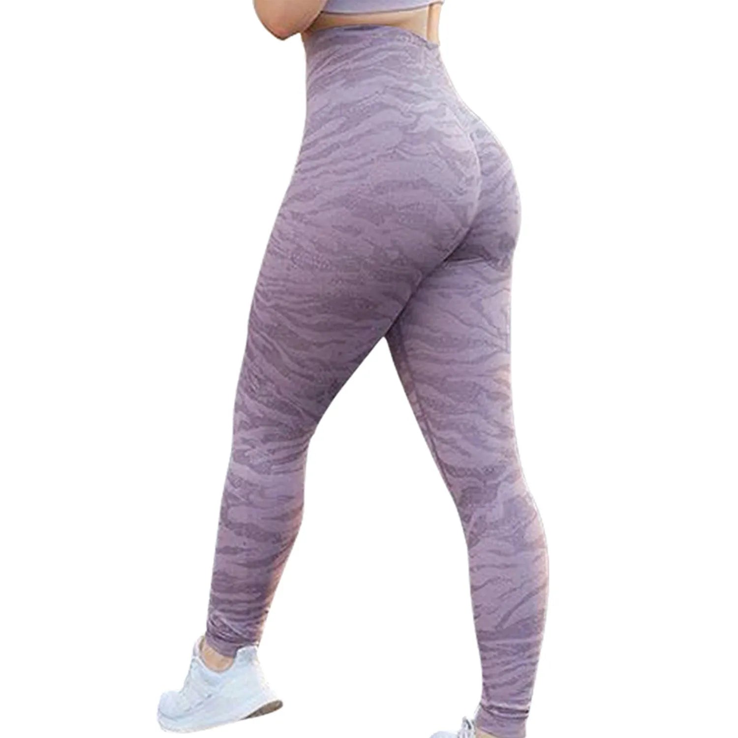 Women's booty lifting fitness leggings in camo and leopard print designs for gym and yoga workouts