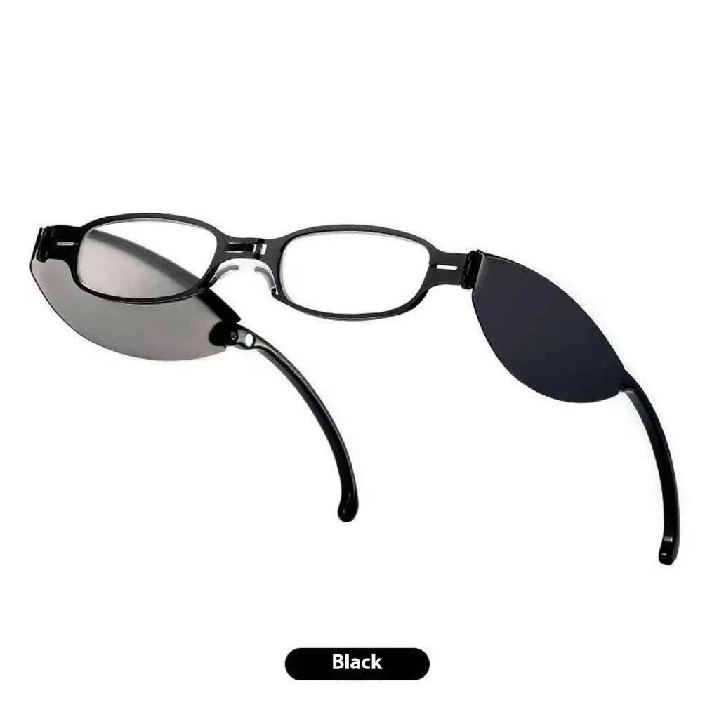 Folding presbyopic reading glasses for men with retro ring design on black frame