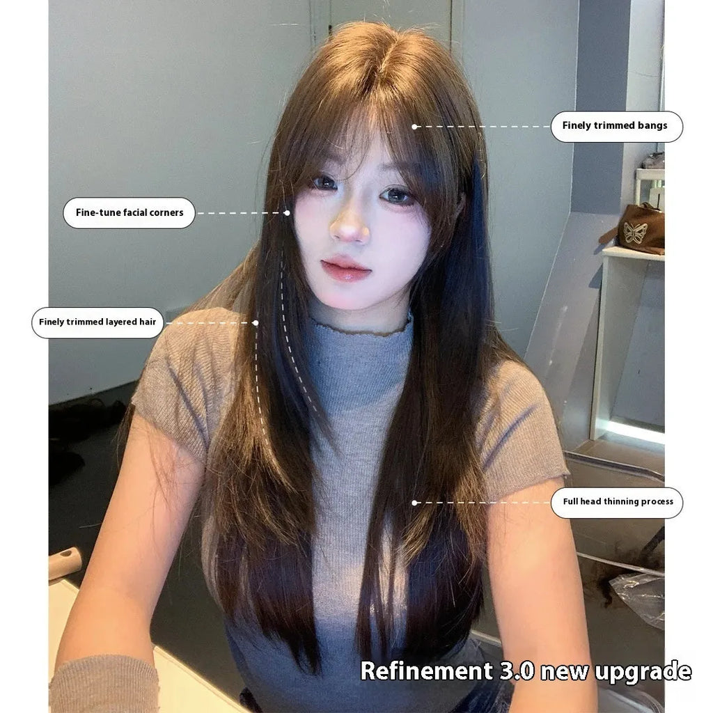 Cold brown women's straight wig with layered cutting and lace front design
