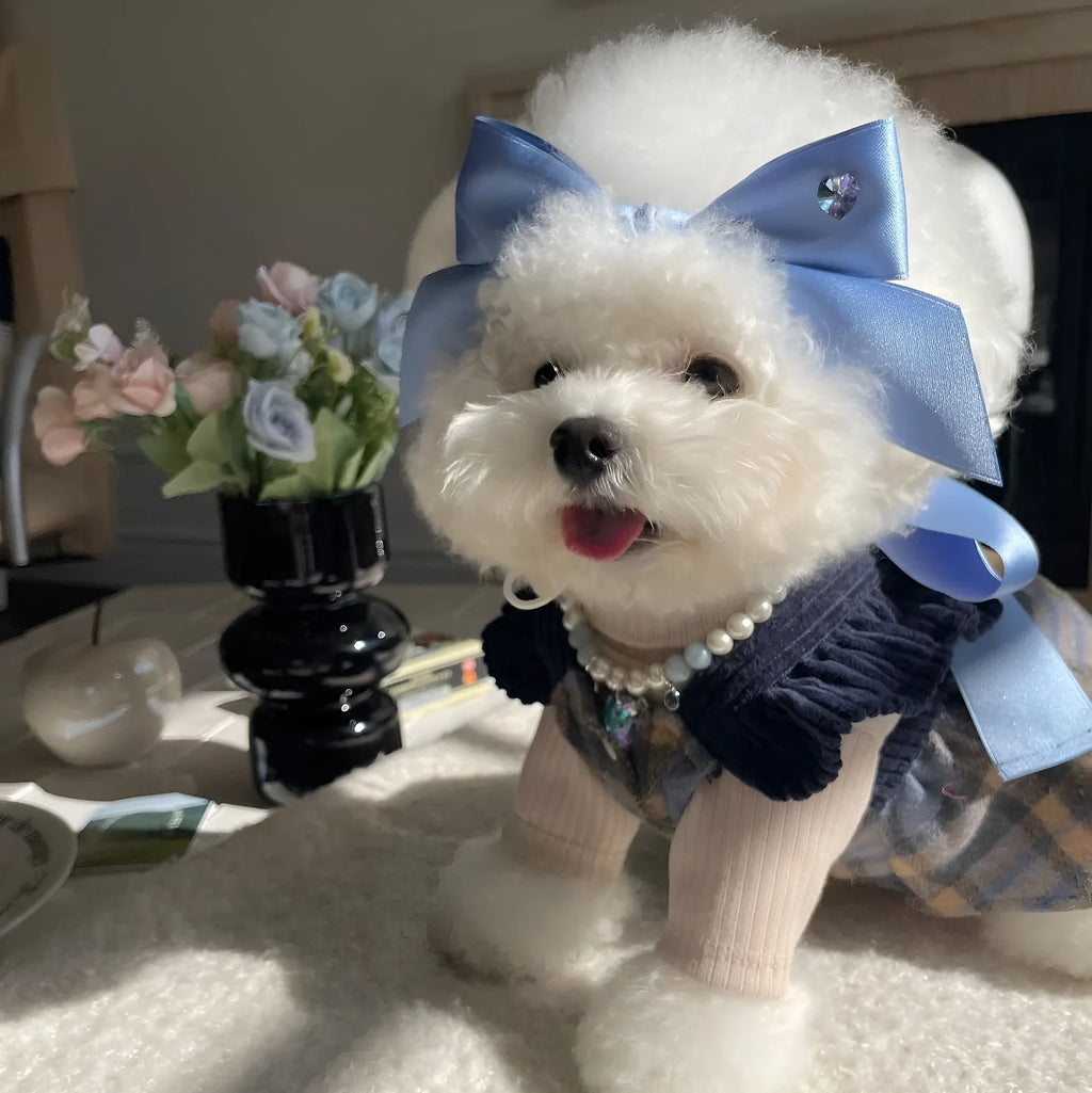 Adjustable princess-style bow dog hair band headdress in polyester cotton ribbon for 25-40cm head circumference