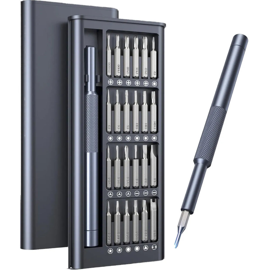 Compact 25-in-one magnetic screwdriver set with chrome vanadium steel shaft and black ABS handle.