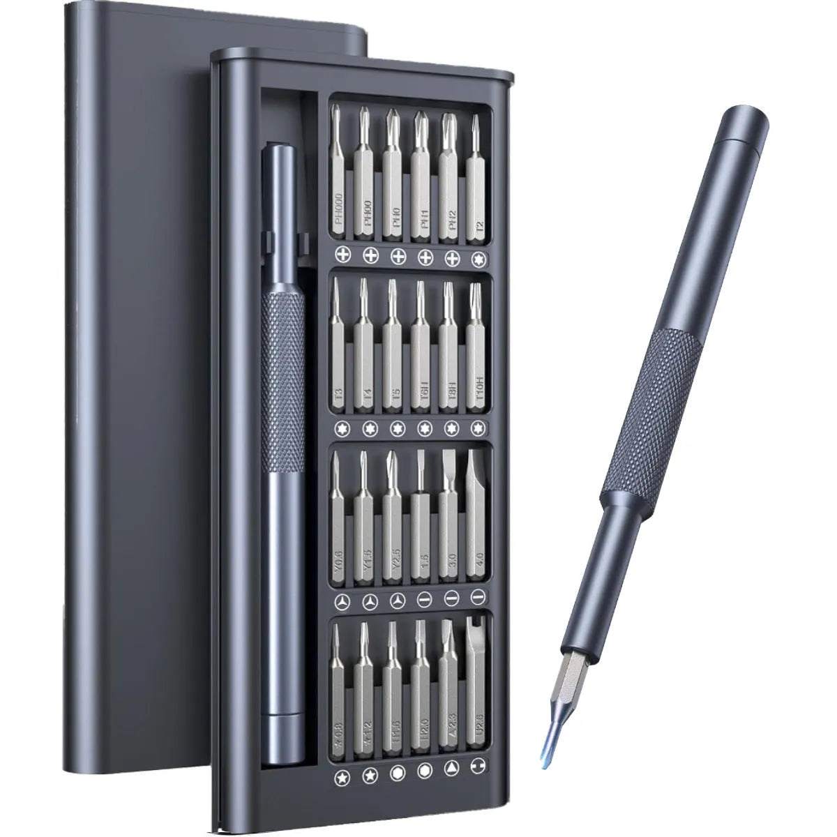 Compact 25-in-one magnetic screwdriver set with chrome vanadium steel shaft and black ABS handle.