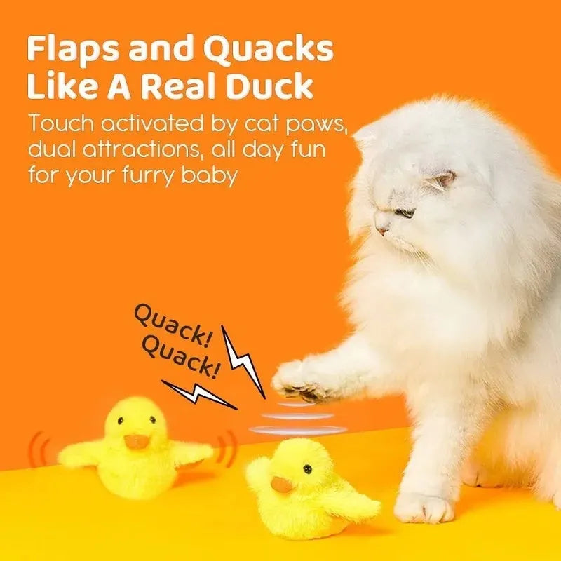 Yellow flapping duck interactive cat toy with vibration sensor and USB charging port