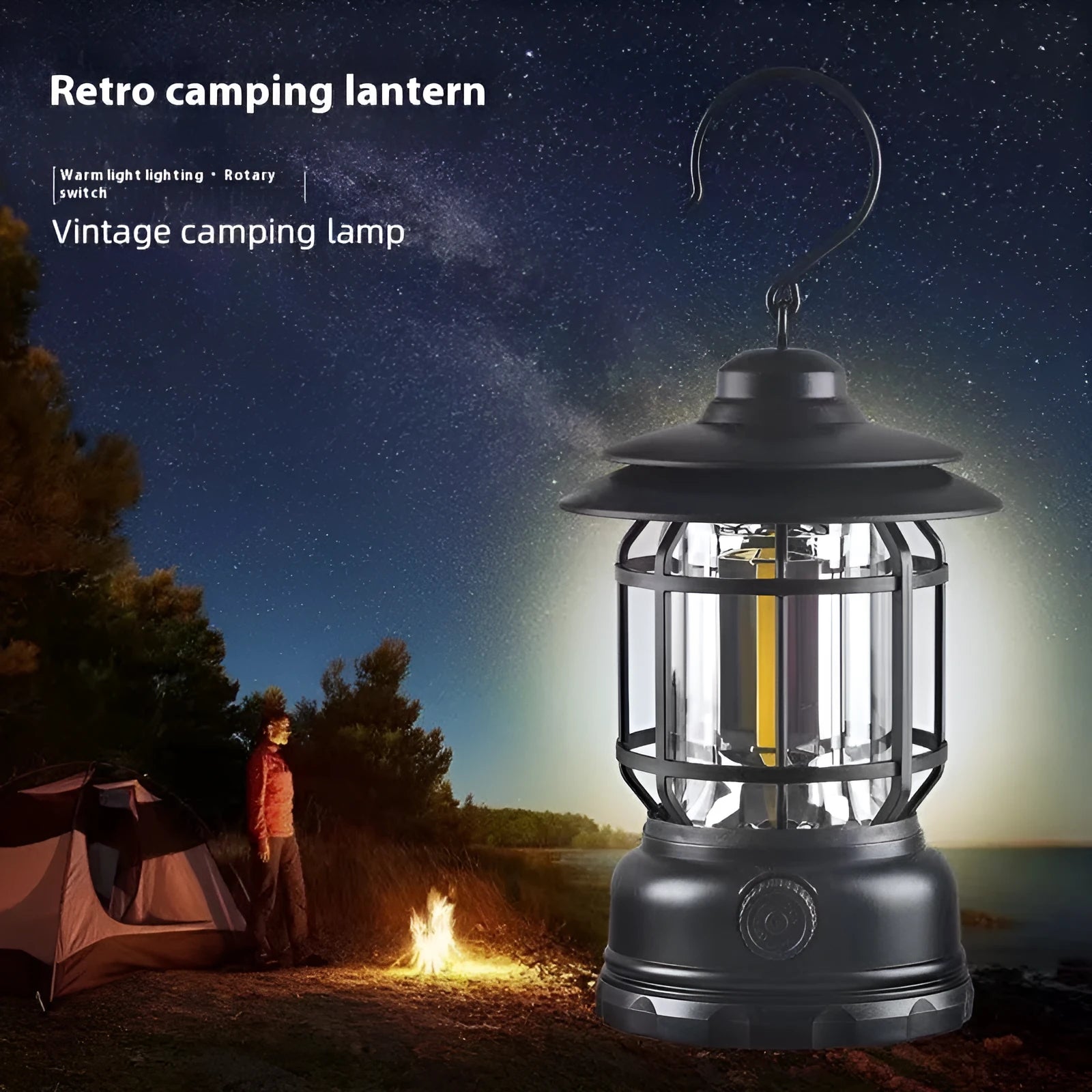 Portable LED camping lantern in dark green, black, or red with super bright illumination for barn and booth use