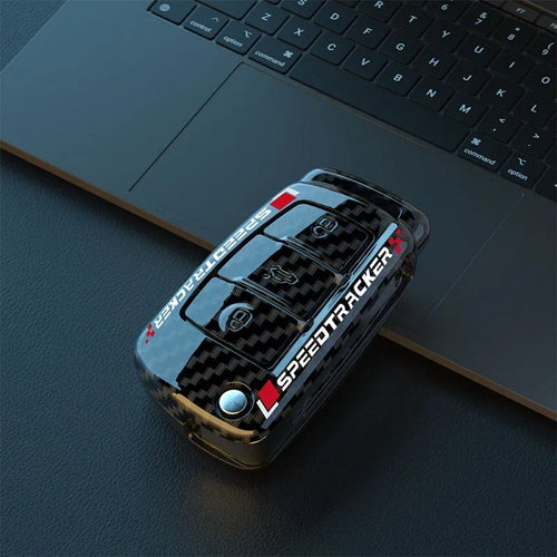 Carbon fibre style car key cover with mirrored finish in carbon pattern and white colour options