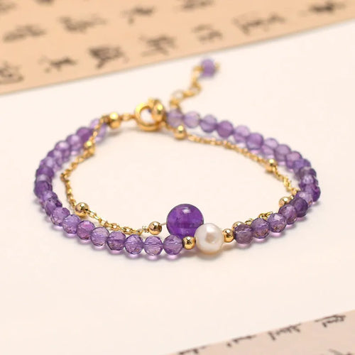 Chinese style amethyst crystal bracelet with electroplated diamond beads for women