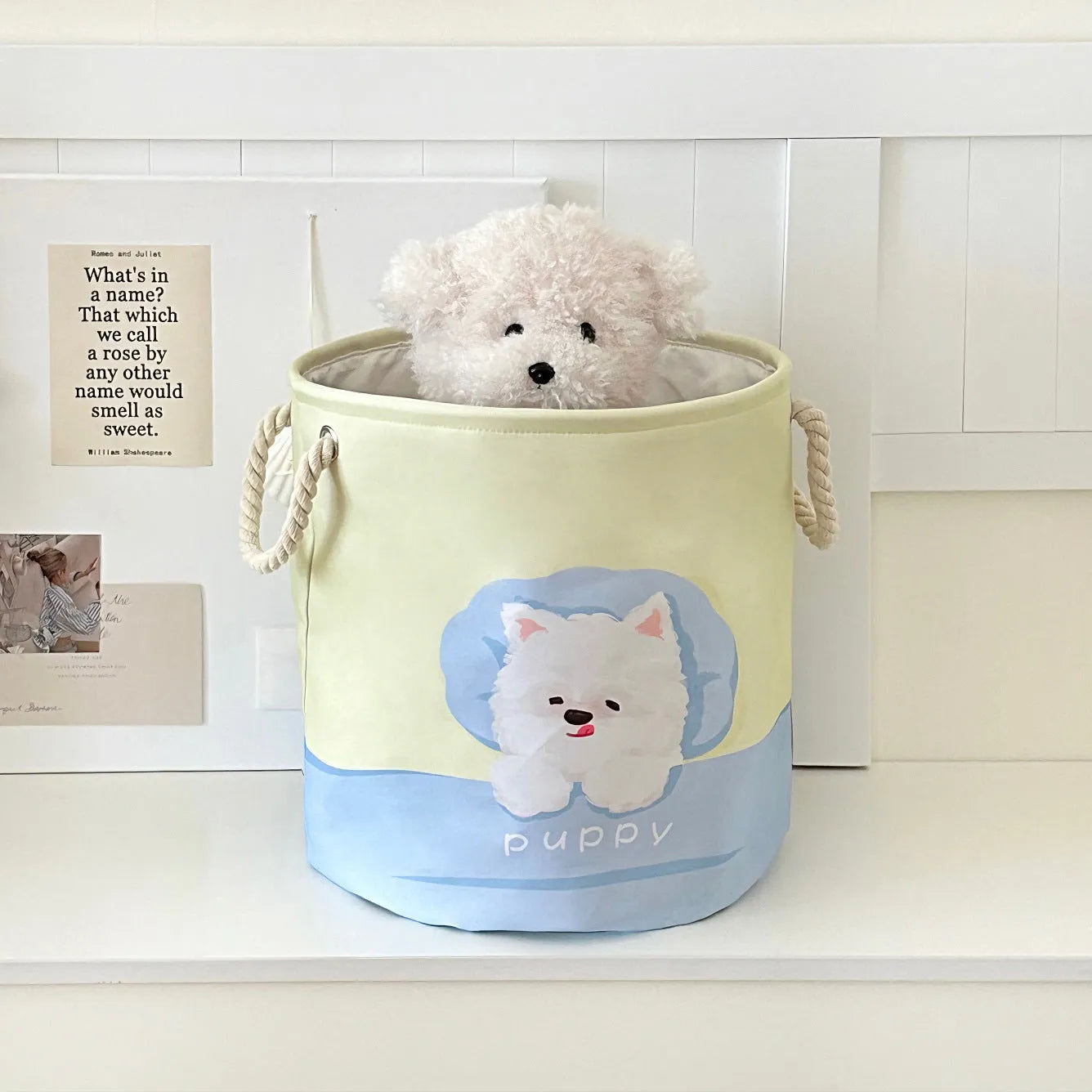 Foldable cotton cloth laundry basket in good night bear colour pattern showing large capacity design