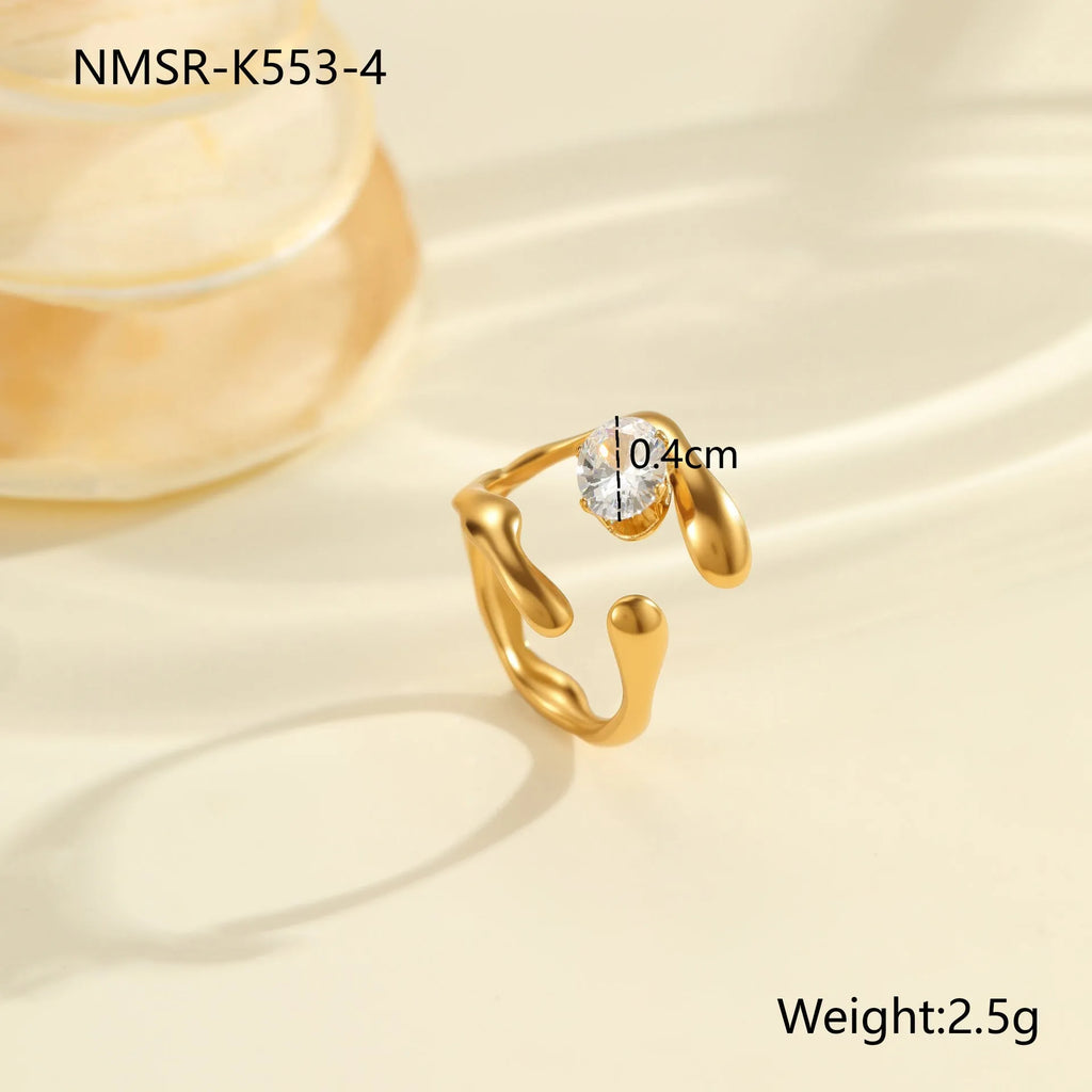 Geometric stainless steel ring with electroplated zircon stones in multiple colour options