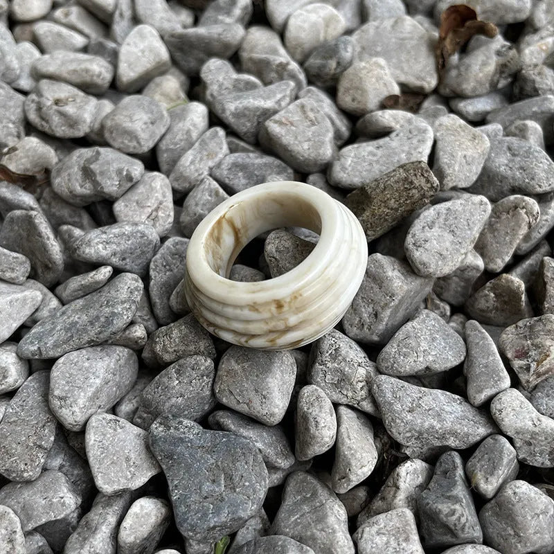 Resin geometric ring with irregular wide band in Chinese style design
