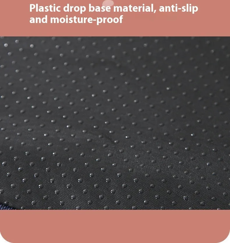 Brown removable washable memory sponge dog mat for pets showing size options.